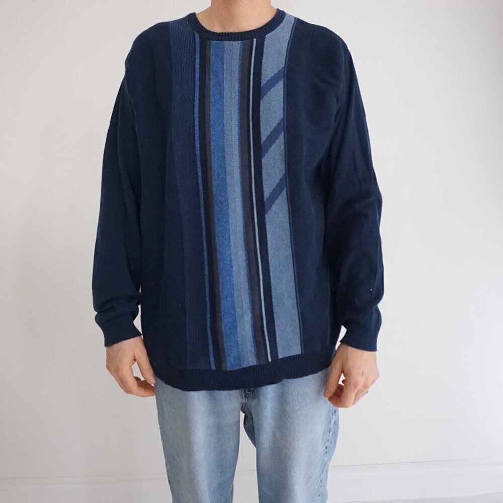 Arnold Palmer Blue Eclectic Grandpa Biggie Cosby 70% Cotton Crewneck Sweater L